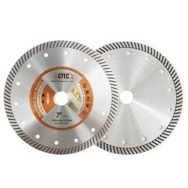 BGTEC Diamond Tile Blade,2pcs 7" Super Thin Turbo Rim Concrete Porcelain Saw Blade with 7/8" Arbor for Cutting Porcelain Tile Ceramic Granite Marble Hard Material Cutting Disc