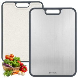 Titanium Cutting Board for Kitchen, Double Sided Cutting Boards for Meal Prep with Pure Titanium and Wheat Straw PP, Dishwasher Safe Chopping Board for Meat Vegetables Fruits, Large Size, 16”×11”