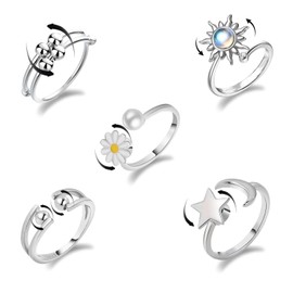 Asheyya 5 Pcs Fidget Rings for Anxiety Women, Adjustable Open Spinner Fidget Ring for Teen Girls