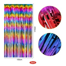 O-Kinee Tinsel Curtains, Colourful, Party Curtain, Pack of 3, Foil Fringe Glitter Curtain, 1 m x 2 m Tinsel Curtain, Photo Wall Background Decoration for Party, Birthday, Wedding, Happy Birthday,
