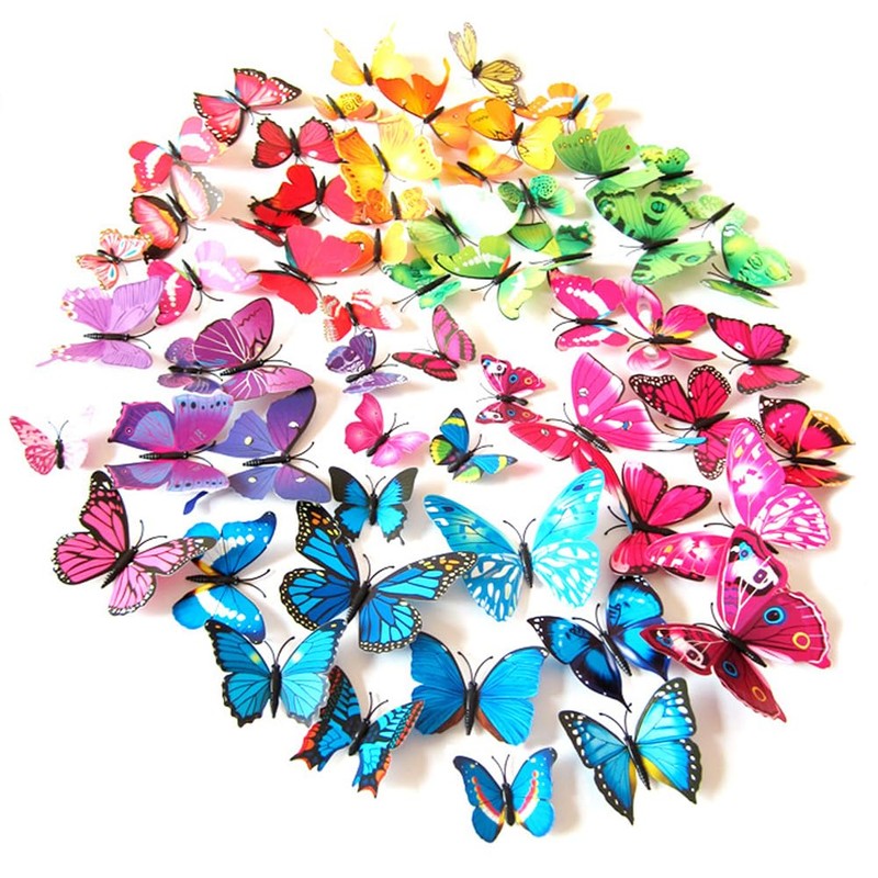 Zakora 24Pcs Realistic 3D Butterfly Stickers, Blue, Yellow