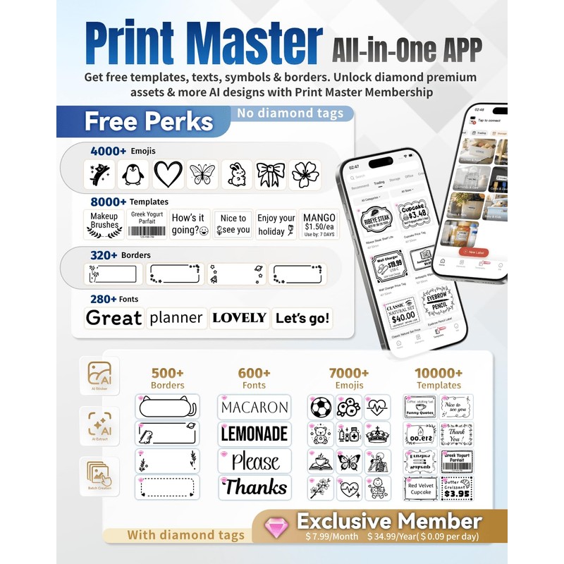 Phomemo M250 Label Printer, 3 Inch Bluetooth Labeling Device, Thermal