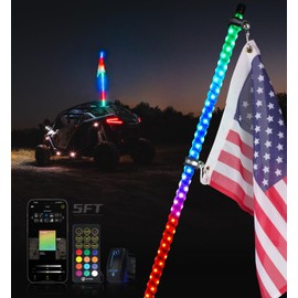 Xprite 1PC 5FT Spiral RGBW LED Whip Light with Spring Base, App & Remote Control Chasing Antenna Lighted Whips, Compatible with SXS ATV UTV Polaris RZR Can-am Buggy Trucks Jeep