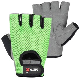 Met-X Suede Leather Microfibre Fabric Gym Training Gloves Extra Large, Unisex Fingerless Weight Lifting Wheel Chair Gloves, Workout Exercise Extra Grip Breathable (Neon Green-XL)