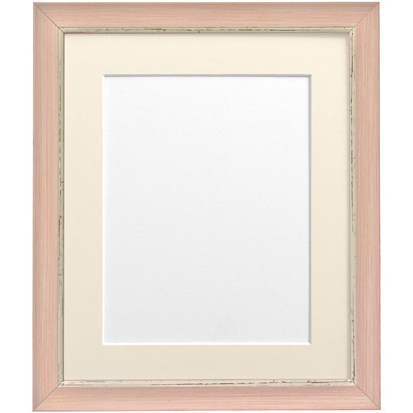 FRAMES BY POST Nordic Distressed Pink Photo Frame with Ivory Mount 9"x7" Pic Size 7"x5\