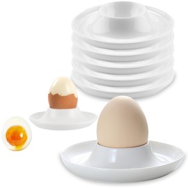 SHSHbuy Egg Cup Set, 6 Pieces Egg Cups Fun, White Plastic Egg Stand with Shelf, Egg Cups, Round Egg Cups for Children, Breakfast Egg Holder, Hard and Soft Boiled Eggs