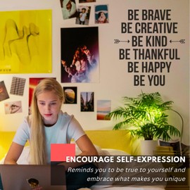 My Vinyl Story - Be Brave Be Creative Wall Decal - Inspirational Sticker Quote, Motivational Vinyl Word Art Decor for Home Office, Classroom, Kids Room - Removable (Black, 32x35 inches)