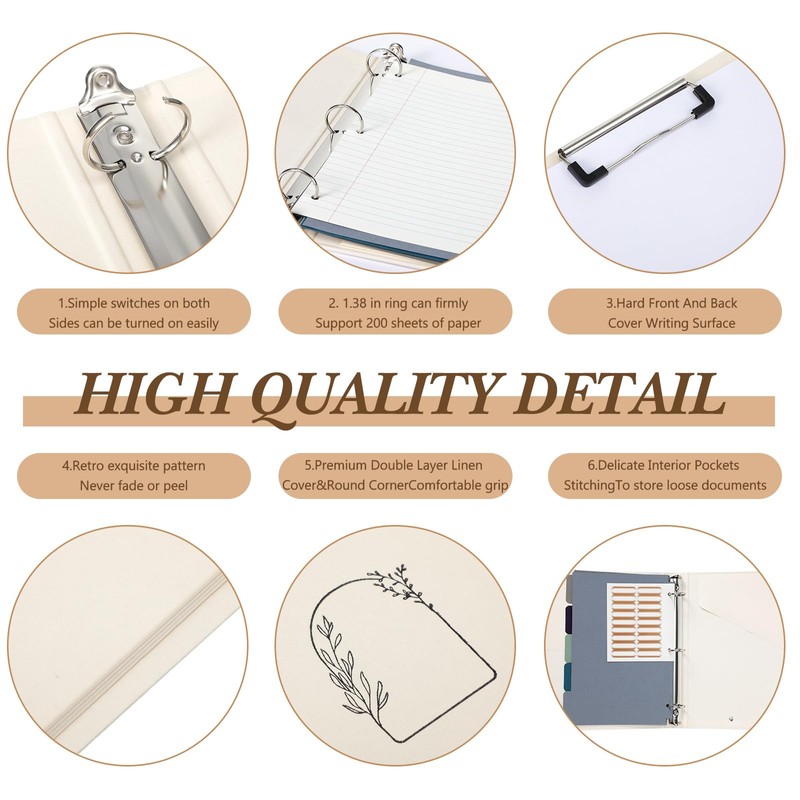 Weekgrat 2 Pcs 3 Ring 1 Inch Linen Binder Organizer