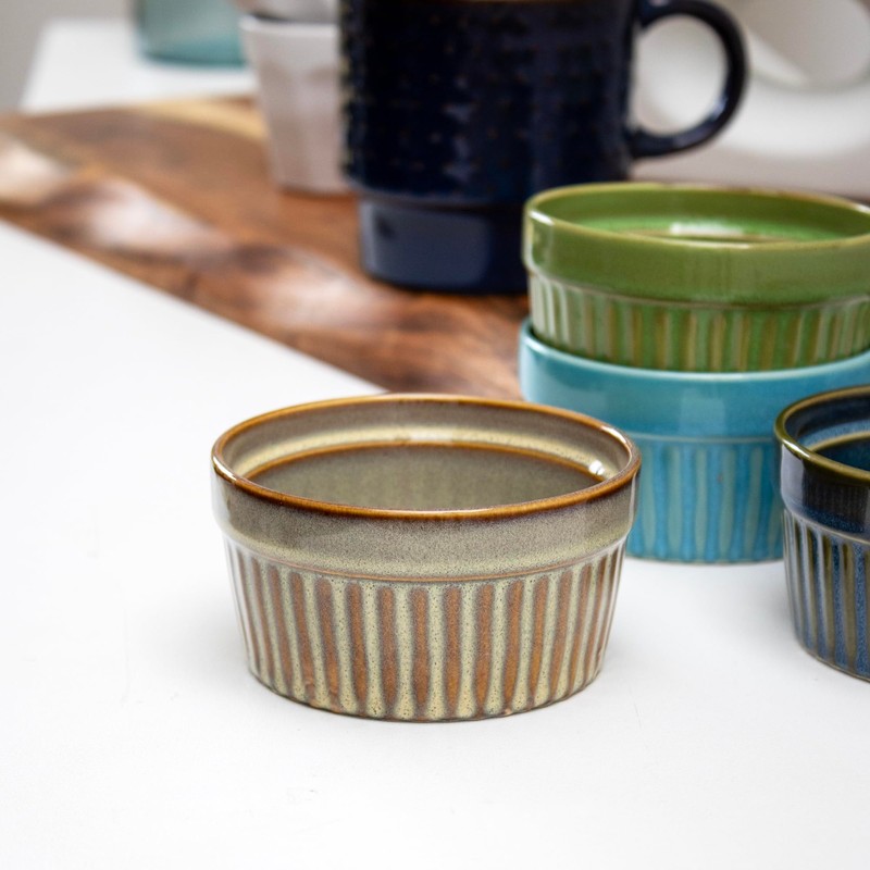 Reactive Glaze Ramekins Set Of 4 Colourful Mix Ribbed 200ml