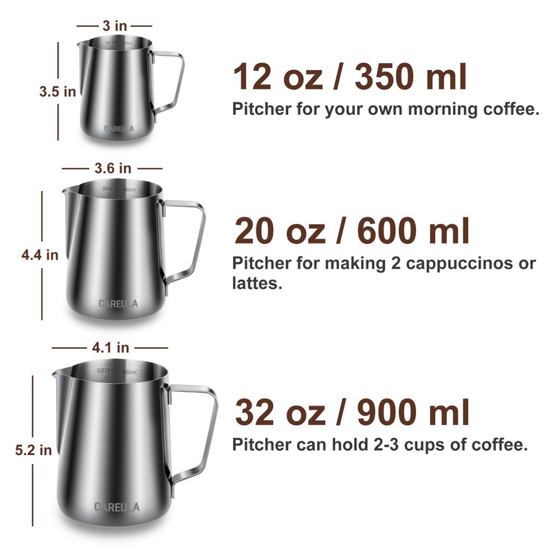 Milk Frothing Pitcher, 12oz Stainless Steel Milk Frother Cup Steaming