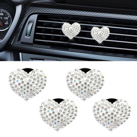 Lyxheth 4PCS Bling Heart Air Vent Clips, Car Air Freshener for Women, Air Fresheners Diffuser Clip Charm, Car Air Conditioning Outlet Clip Decorative Accessory for Women Girls (White, Style1)