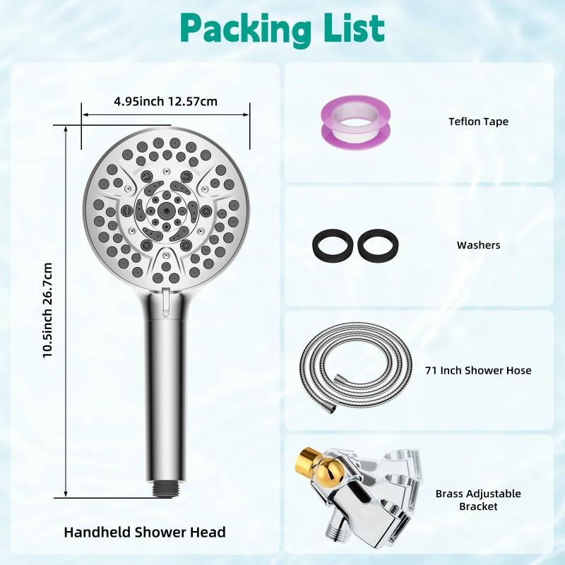 Hibbent High Pressure Shower Head with Handheld 10 Settings Spray