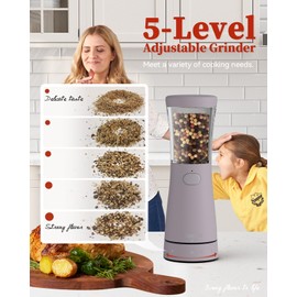 Electric Pepper Grinder, Stainless Steel Rechargeable Salt or Pepper Grinder with 4.5 oz Large Capacity, 1.8" Wide Mouth, Adjustable Coarseness, Ideal for Kitchen