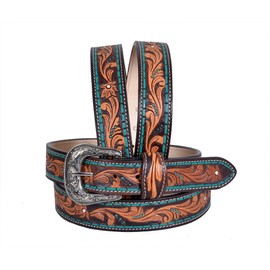 Affilare Western 30HQ008 - Cinturón de piel auténtica para hombres y mujeres, Tan Teal and Black, 46