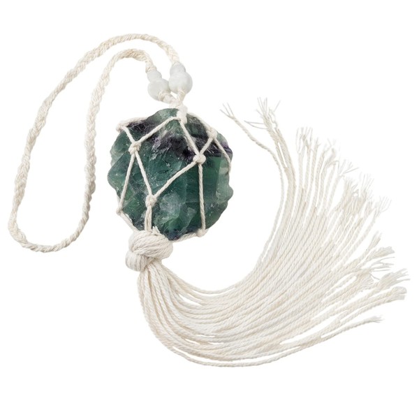 KYEYGWO Natural Fluorite Rough Stone Hanging Ornament with Tassel, Water Stones Window Decoration Healing Crystal Wall Hanging Stone Car Mirror Pendant Feng Shui Gemstone Door Decoration