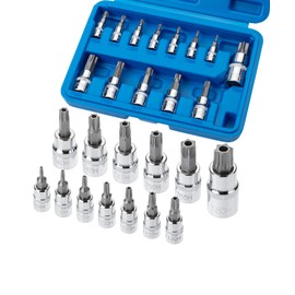 Bates- Torx Bit Socket Set, 13 pcs, TT8-TT60, 1/4" 3/8" & 1/2" Drive, Silver, Tamper Proof Torx Bit Set