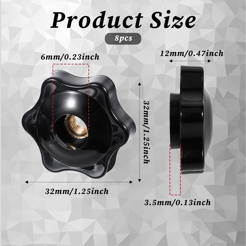 Pack of 8 Star Grip Nuts M6, Star Nuts, Star