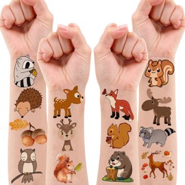Cute Woodland First Temporary Tattoos Fox 1st Birthday Party Decorations Favors SuppliesAnimals Themed Stickers 10 Sheets 100 PCS Gifts for Baby Kids Girls Boys Decor Class School Carnival Christmas