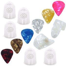 D.SigiYa Pick Set, Guitar Picks (Celluloid, 6 Thickness Variations, Set of 6), Thumb Pick x 1, Finger Pick x 1, Finger Sack x 5, Guitar for Practice, Suitable for Beginners and Professionals