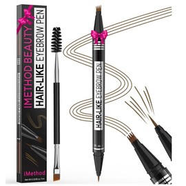 iMethod Eyebrow Pencil, Hair-like Eyebrow Pen, 2-in-1 Waterproof Brow Pen with 4 Tip, with Dual-ended Eyebrow Brush, Cosmetic - Color: 04 Brown