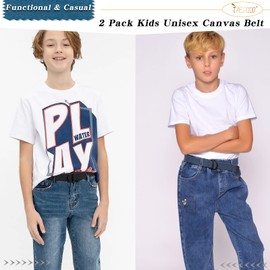 JASGOOD 2 Pack Boy Canvas Belts for Kids Uniform Baseball Strap Belt Double D-ring Buckle Breathable Football Belt for Boy girls