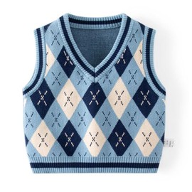 warmstraw Toddler Kids Girl Boy Sweater Vest Knitted Cotton Warm Vest Clothes Outfit Plaid Pattern Blue 12-24 Months