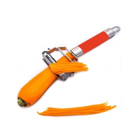JGR Store Ultra Sharp Stainless Steel Dual Julienne & Vegetable Peeler with Cleaning Brush & Rubber Grip (red)