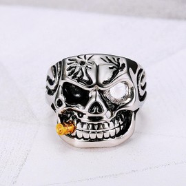 LAIMIUMIU33 Bullet in Grillz Vampire Skull Ring for men Pirate Single Eye Ring Bullet in Grillz Biker 316 Stainless Steel Rings Iced Out Jewelry Heavy Metal Punk Ring Devil Demon Gothic Style mens