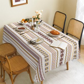 Ablecozy Bohemian Style Waterproof Fabric Tablecloth,Rectangle Watercolor Oil-Proof Wrinkle Resistant Table Cover for Dining Table, Buffet Parties and Camping,Ethnic Style,Striped 4 (52" x 70" inch)