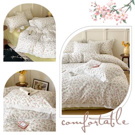 VM VOUGEMARKET Girls Ruffle Bedding Pink Flower Duvet Cover Set Queen Princess Lace Bedding Set Cotton Teen Girls Floral Duvet Cover with Zipper Closure-Queen,90x90 Inch