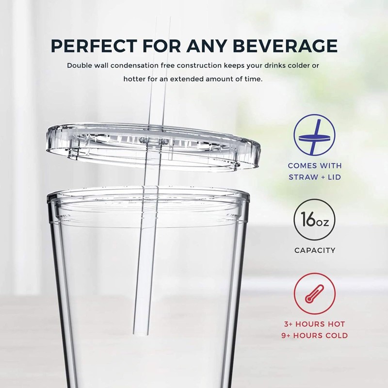 Tumblers with Lids and Straws Wall Clear Plastic Tumblers Bulk