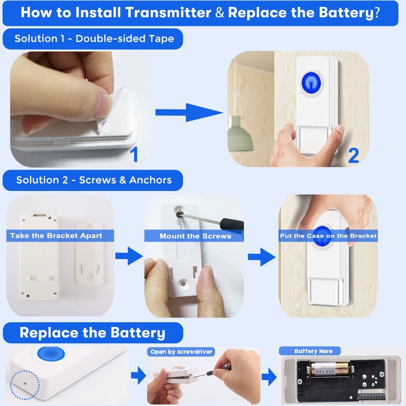Wireless Doorbell, Coolqiya Door Bell Chimes Kit with 3 Plugin