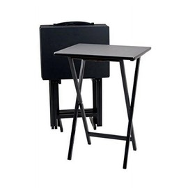 Mczan Indoor Folding Table Set of 4 in Black L19 x W15 x H26 inches. 4 Tables+1 Rack Stand.