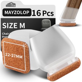 MAYZOLOP 16PCS Chair Leg Floor Protectors, 1inch Transparent Chair Leg Caps for Tilt Chair Legs, Hardwood Floor Protectors for Furniture Legs with Felt Pads Sliders,No Scratches No Noise