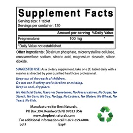 Best Naturals Pregnenolone 100 mg 120 Tablets (120 Count (Pack of 1))
