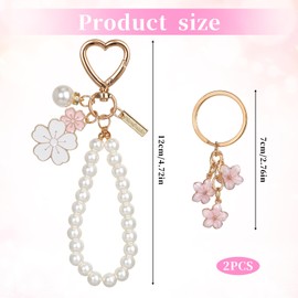Piriuuo Pack of 2 Flower Key Chain, Bag Pendant Key Chain for Women, Car Key Chain, Women's Key Chain, Bracelet, Bag Charms, Decoration, White