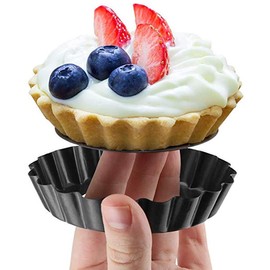 Goeielewe 6Pcs Mini Tart Pan 4-Inch with Removable Bottom, Non Stick Carbon Steel Miniature Cupcake Molds Baking Pan for Pies, Cheese Cakes, Desserts, Quiche Pan (Round)