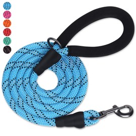 VIVAGLORY Strong Rope Lead with Thick Neoprene Padded Handle, 150 cm Reflective Training and Walking Lead for Medium and Large Dogs, Pulling, Blue