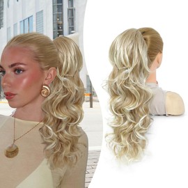 PEONYMEBEAUTY 22 inch Hair Extensions Clip in,Multi-layered Fluffy Thick Drawstring Ponytail Blonde Ponytail Extension Synthetic Hair Pieces for Women for Daily Use Blonde Highlight