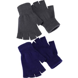 SATINIOR 2 Pair Unisex Half Finger Gloves Winter Stretchy Knit Fingerless Gloves in Common Size