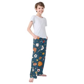 Fisyme Soccer Basketball Baseball Sports Pajama Pants Soft Elastic Waist Long Pajama Bottoms Sleep Lounge Pj Pants, S