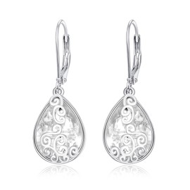 Teardrop Leverback Dangle Heart Earrings Dragonfly Hook Earring for Women Fashion 925 Sterling Silver Hypoallergenic Jewelry (04-Apr-Diamond)