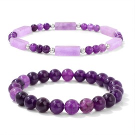 MORIANCE 2Pcs Amethyst Bracelet for Women 4mm 8mm Amethyst Crystal Stretch Bracelet Natural Stone Bead Bracelet Purple Beaded Bracelet Amethyst Jewelry Gift for Women