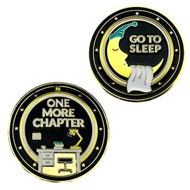 One More Chapter vs. Go to Sleep Flip Coin, Reader’s Decision Coin, Book Lover Challenge Coin, Gold & Black Enamel, Literary Gift for Readers, Birthday