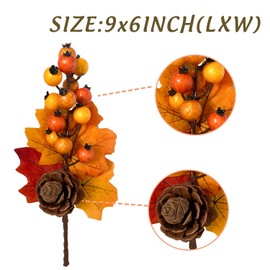 Adurself 6 Pack Fall Stems Artificial Berry Picks Fall Picks with Pine Cone Maple Leaves Branches Decorations for Harvest Autumn Thanksgiving Day Flower Arrangements Wreaths Indoor Outdoor Home Decor