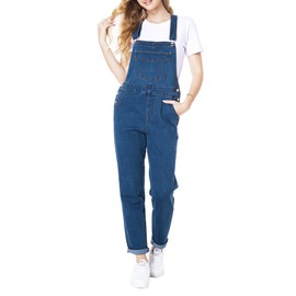 MONTVOO Women's Overalls Jeans Loose Fit Bib Denim Jumpsuit Casual Buckles Adjustable Straps Blue Classic Overall