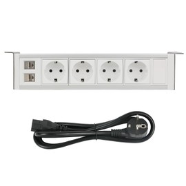 Power strip under the worktop, 4-way multiple socket with 2 RJ45 and 1.5 m cables, socket for furniture or worktops