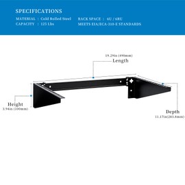 RackPath 6U Vertical Wall Mount Rack - Heavy Duty 125lbs Capacity Vertical Mounting Bracket (6U)