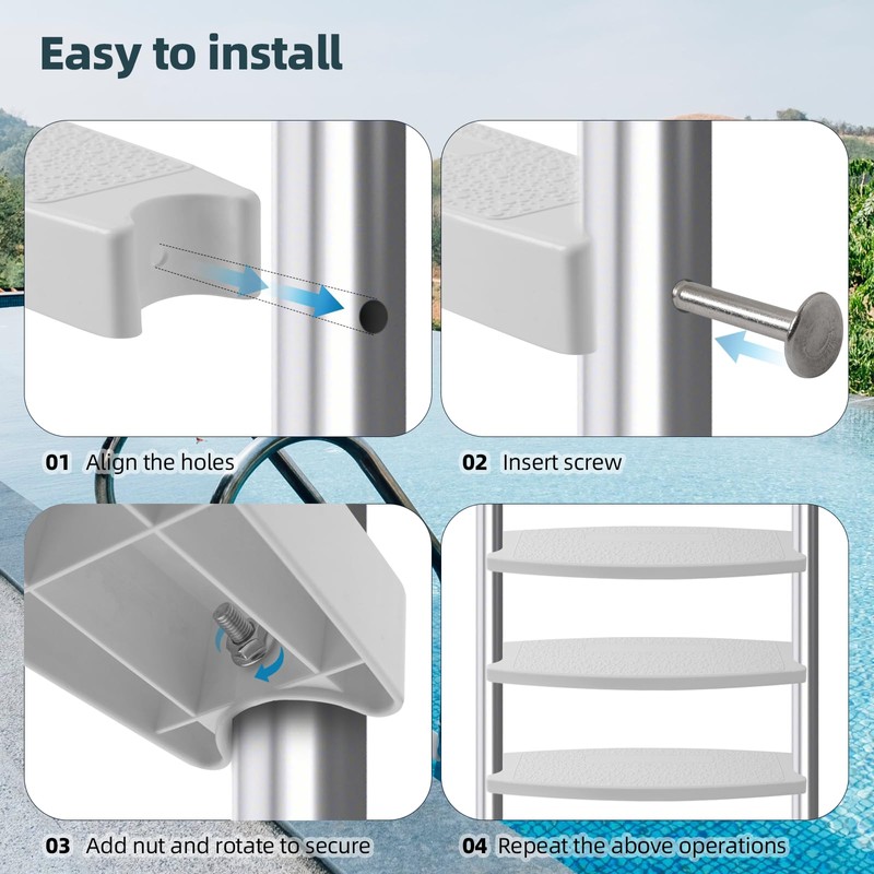 TonGass (6-Pack, White) 18" Universal Swimming Pool Ladder Rung Step