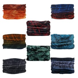 SMEHCF 8 multi-purpose headscarves for women and men, 8 red green black blue line drawing colour gradient